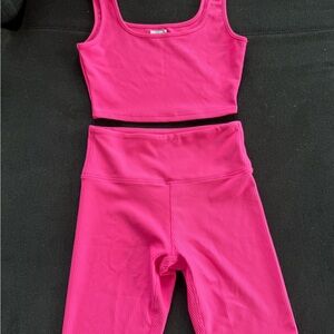 Pink Ribbed Tank and Leggings Set